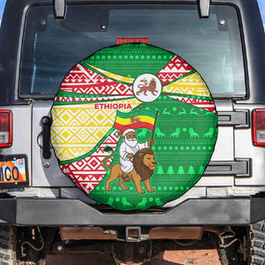 Ethiopia Christmas Spare Tire Cover Santa Riding Lion Ethiopian Flag Colors and Tribal - African Pride