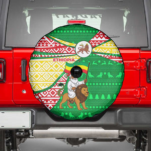 Ethiopia Christmas Spare Tire Cover Santa Riding Lion Ethiopian Flag Colors and Tribal - African Pride