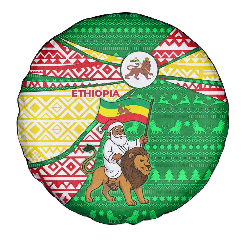 Ethiopia Christmas Spare Tire Cover Santa Riding Lion Ethiopian Flag Colors and Tribal - African Pride
