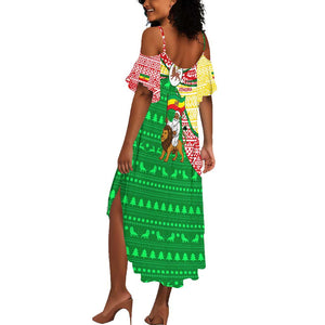Ethiopia Christmas Summer Maxi Dress Santa Riding Lion Ethiopian Flag Colors and Tribal - African Pride