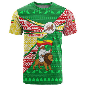Ethiopia Christmas T shirt Santa Riding Lion Ethiopian Flag Colors and Tribal - African Pride