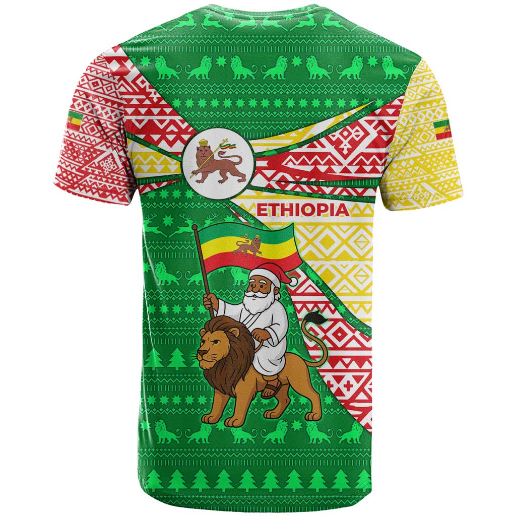 Ethiopia Christmas T shirt Santa Riding Lion Ethiopian Flag Colors and Tribal - African Pride