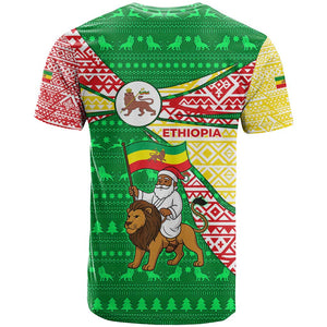 Ethiopia Christmas T shirt Santa Riding Lion Ethiopian Flag Colors and Tribal - African Pride
