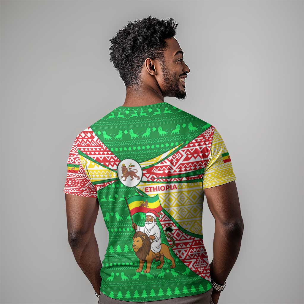 Ethiopia Christmas T shirt Santa Riding Lion Ethiopian Flag Colors and Tribal - African Pride