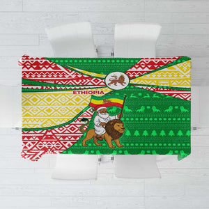 Ethiopia Christmas Tablecloth Santa Riding Lion Ethiopian Flag Colors and Tribal - African Pride