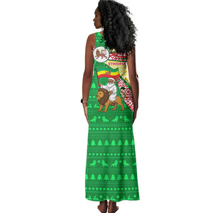 Ethiopia Christmas Tank Maxi Dress Santa Riding Lion Ethiopian Flag Colors and Tribal - African Pride