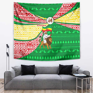 Ethiopia Christmas Tapestry Santa Riding Lion Ethiopian Flag Colors and Tribal - African Pride