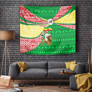 Ethiopia Christmas Tapestry Santa Riding Lion Ethiopian Flag Colors and Tribal - African Pride