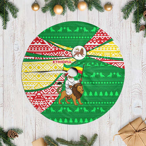 Ethiopia Christmas Tree Skirt Santa Riding Lion Ethiopian Flag Colors and Tribal - African Pride