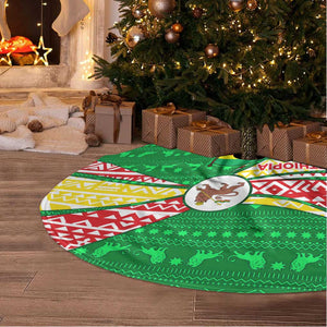 Ethiopia Christmas Tree Skirt Santa Riding Lion Ethiopian Flag Colors and Tribal - African Pride