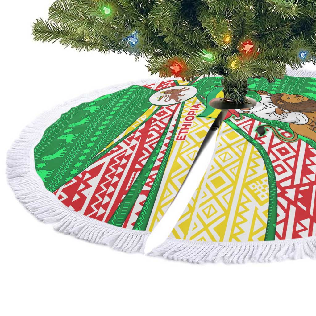 Ethiopia Christmas Tree Skirt Santa Riding Lion Ethiopian Flag Colors and Tribal - African Pride