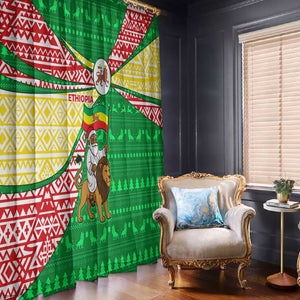Ethiopia Christmas Window Curtain Santa Riding Lion Ethiopian Flag Colors and Tribal - African Pride