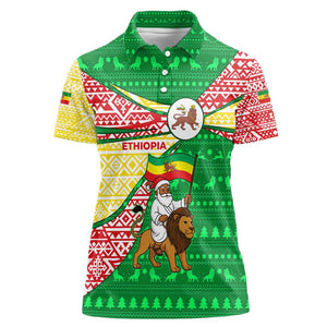 Ethiopia Christmas Women Polo Shirt Santa Riding Lion Ethiopian Flag Colors and Tribal - African Pride