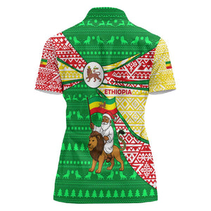 Ethiopia Christmas Women Polo Shirt Santa Riding Lion Ethiopian Flag Colors and Tribal - African Pride