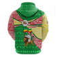 Ethiopia Christmas Zip Hoodie Santa Riding Lion Ethiopian Flag Colors and Tribal - African Pride