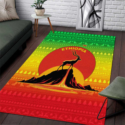 Ethiopia Christmas Area Rug Mountain Gazelle Sunset Ethiopian Flag - African Pride