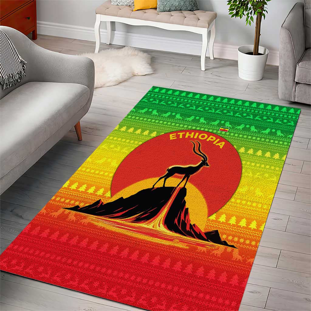 Ethiopia Christmas Area Rug Mountain Gazelle Sunset Ethiopian Flag - African Pride