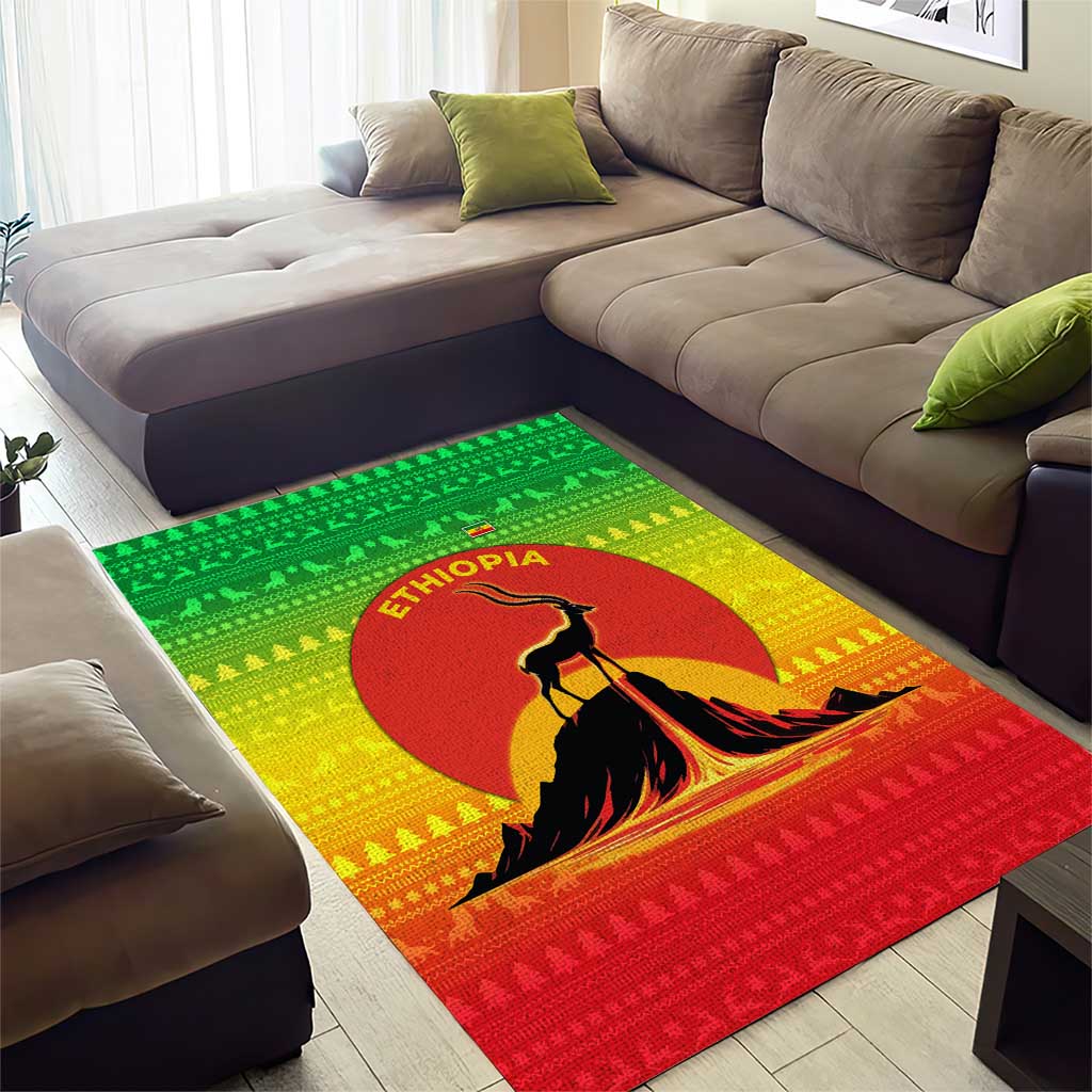 Ethiopia Christmas Area Rug Mountain Gazelle Sunset Ethiopian Flag - African Pride