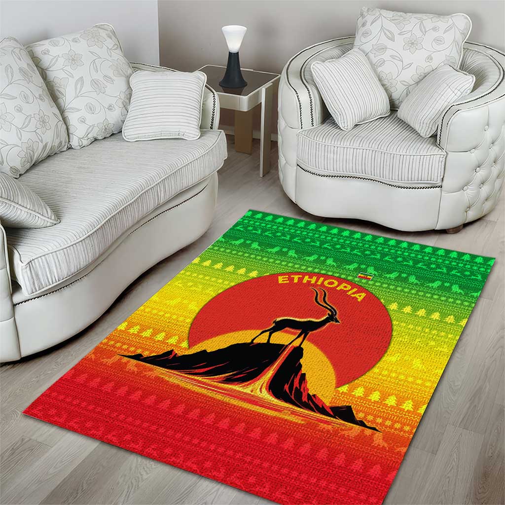 Ethiopia Christmas Area Rug Mountain Gazelle Sunset Ethiopian Flag - African Pride