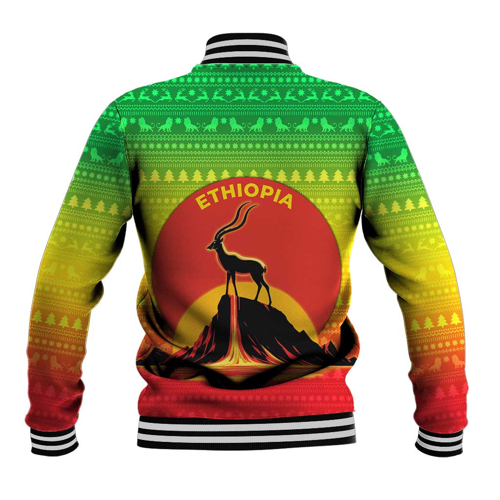 Ethiopia Christmas Baseball Jacket Mountain Gazelle Sunset Ethiopian Flag - African Pride