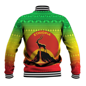 Ethiopia Christmas Baseball Jacket Mountain Gazelle Sunset Ethiopian Flag - African Pride