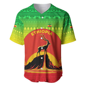Ethiopia Christmas Baseball Jersey Mountain Gazelle Sunset Ethiopian Flag - African Pride