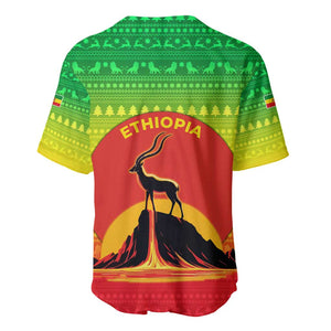 Ethiopia Christmas Baseball Jersey Mountain Gazelle Sunset Ethiopian Flag - African Pride