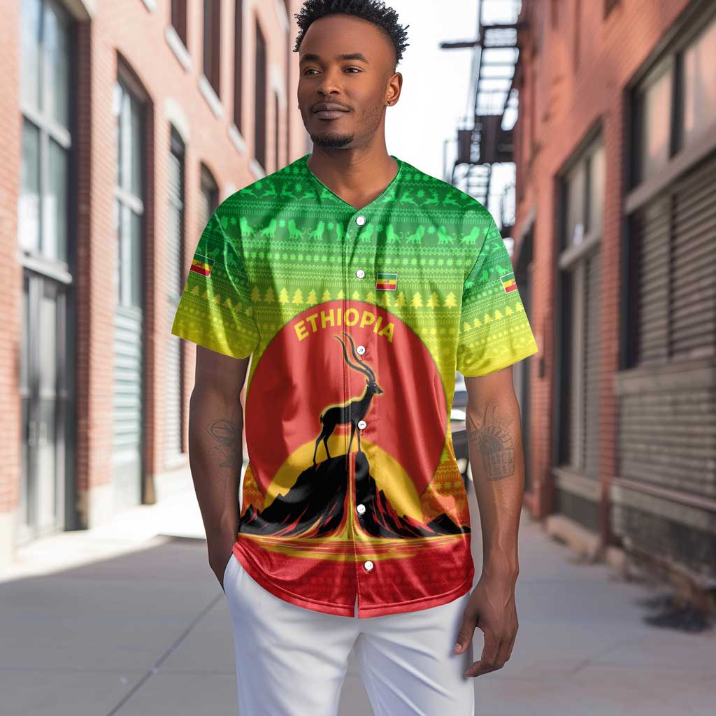 Ethiopia Christmas Baseball Jersey Mountain Gazelle Sunset Ethiopian Flag - African Pride