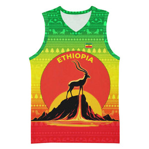 Ethiopia Christmas Basketball Jersey Mountain Gazelle Sunset Ethiopian Flag - African Pride