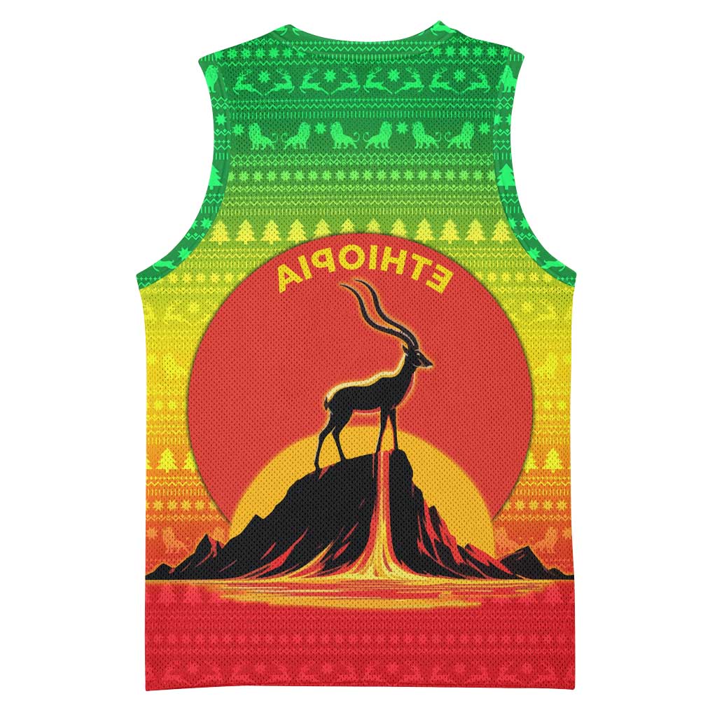 Ethiopia Christmas Basketball Jersey Mountain Gazelle Sunset Ethiopian Flag - African Pride