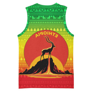 Ethiopia Christmas Basketball Jersey Mountain Gazelle Sunset Ethiopian Flag - African Pride