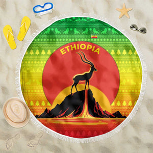 Ethiopia Christmas Beach Blanket Mountain Gazelle Sunset Ethiopian Flag - African Pride