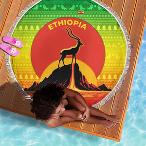 Ethiopia Christmas Beach Blanket Mountain Gazelle Sunset Ethiopian Flag - African Pride