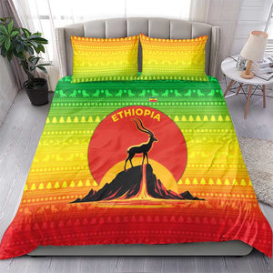 Ethiopia Christmas Bedding Set Mountain Gazelle Sunset Ethiopian Flag - African Pride