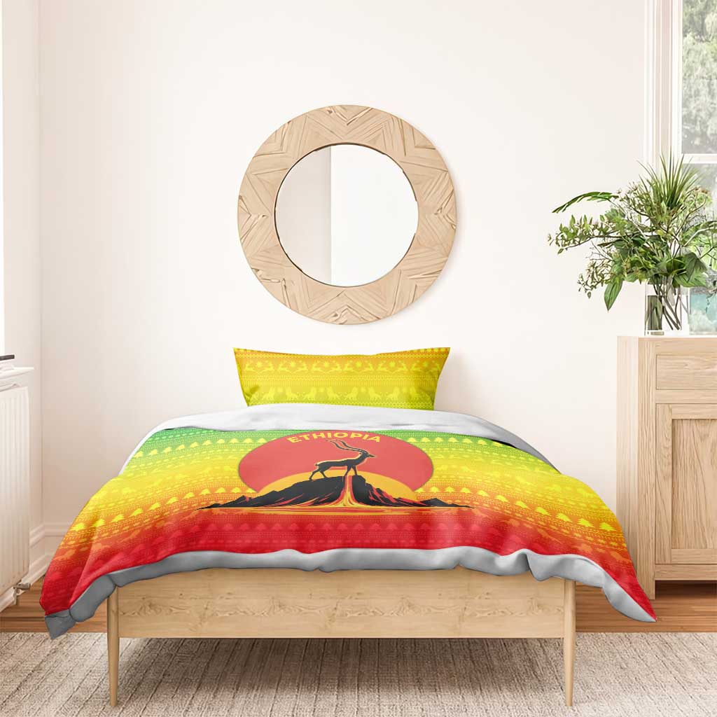 Ethiopia Christmas Bedding Set Mountain Gazelle Sunset Ethiopian Flag - African Pride