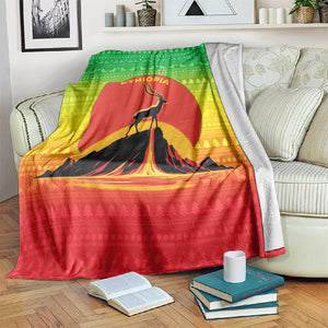 Ethiopia Christmas Blanket Mountain Gazelle Sunset Ethiopian Flag - African Pride
