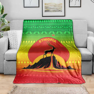 Ethiopia Christmas Blanket Mountain Gazelle Sunset Ethiopian Flag - African Pride