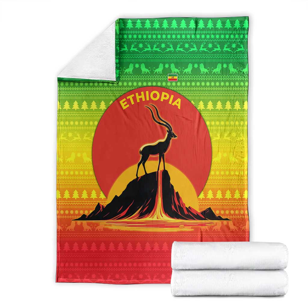 Ethiopia Christmas Blanket Mountain Gazelle Sunset Ethiopian Flag - African Pride