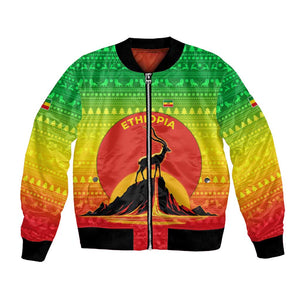 Ethiopia Christmas Bomber Jacket Mountain Gazelle Sunset Ethiopian Flag - African Pride