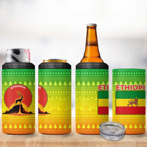 Ethiopia Christmas 4 in 1 Can Cooler Tumbler Mountain Gazelle Sunset Ethiopian Flag - African Pride
