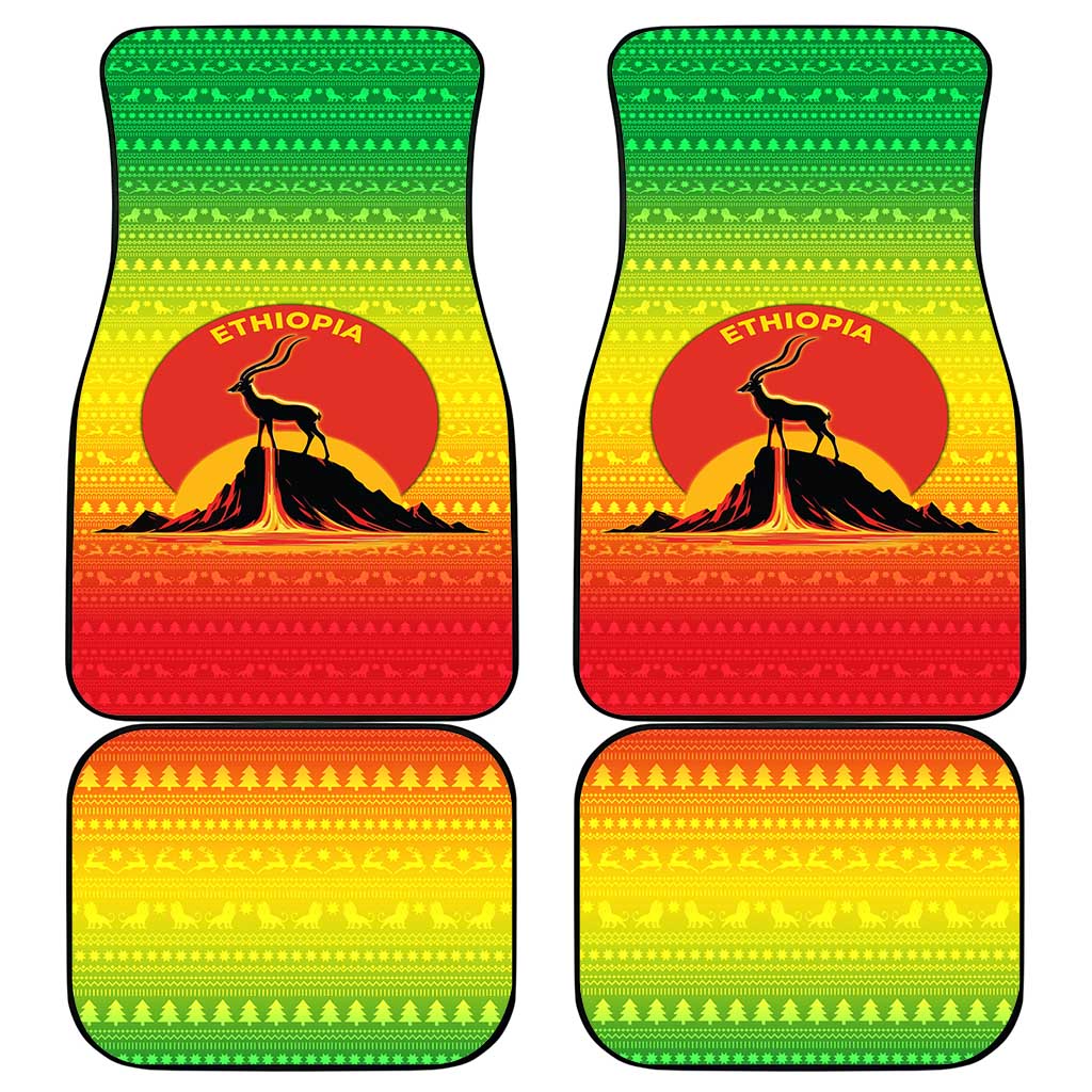 Ethiopia Christmas Car Mats Mountain Gazelle Sunset Ethiopian Flag - African Pride