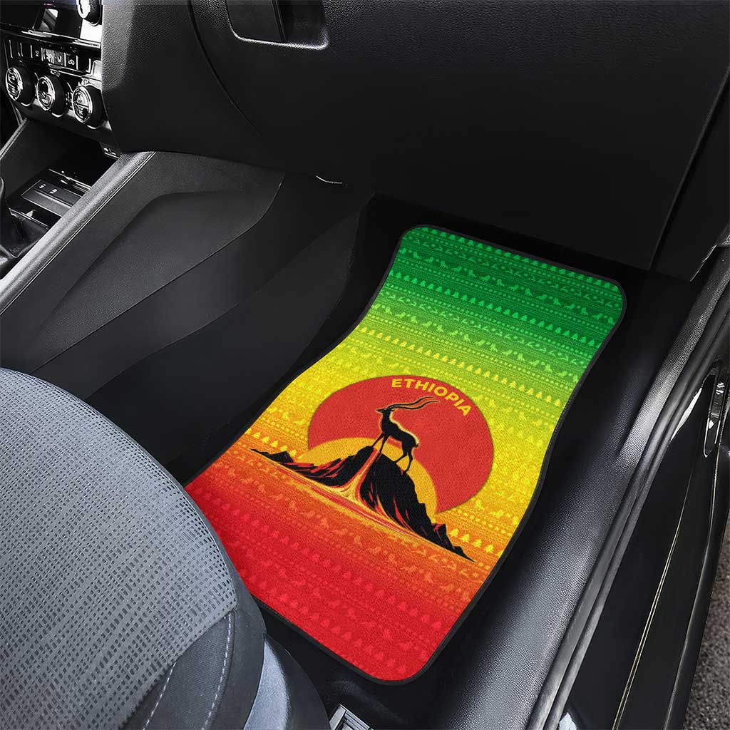 Ethiopia Christmas Car Mats Mountain Gazelle Sunset Ethiopian Flag - African Pride