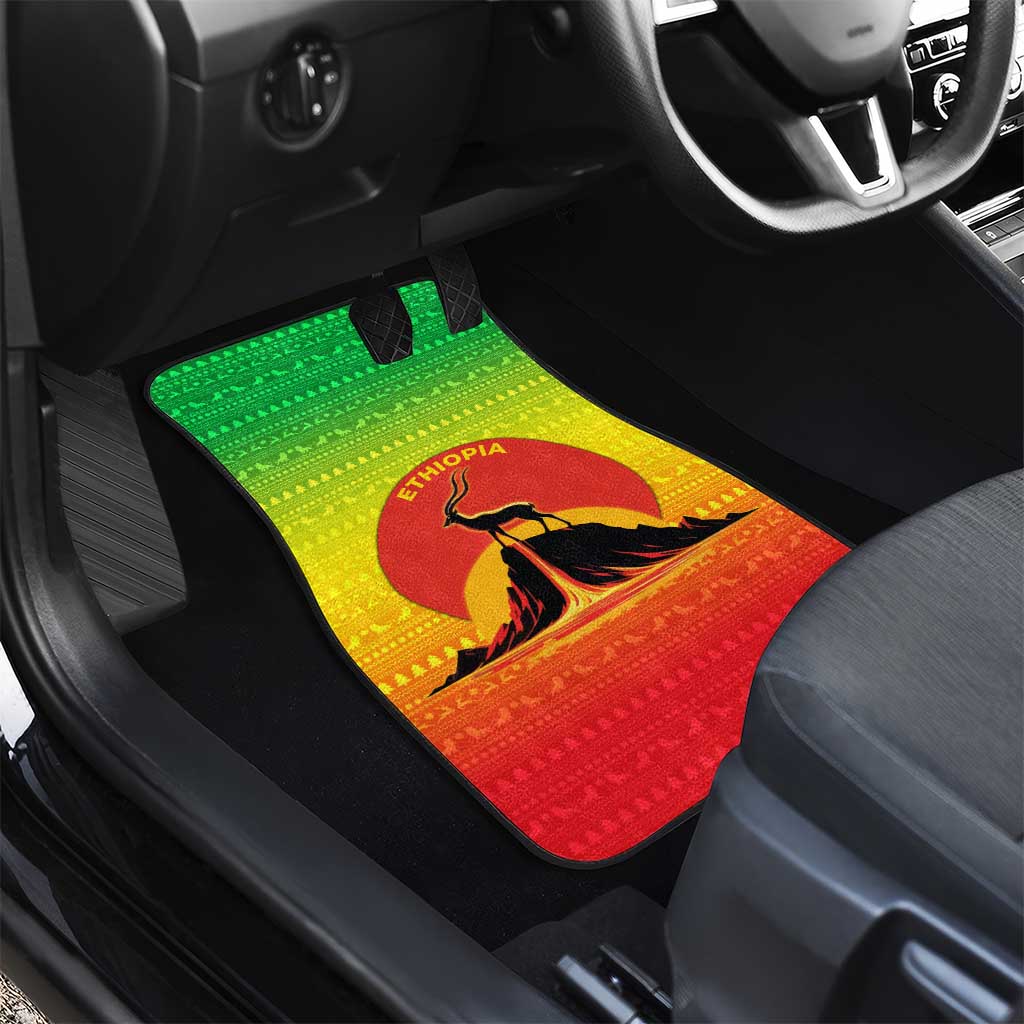 Ethiopia Christmas Car Mats Mountain Gazelle Sunset Ethiopian Flag - African Pride