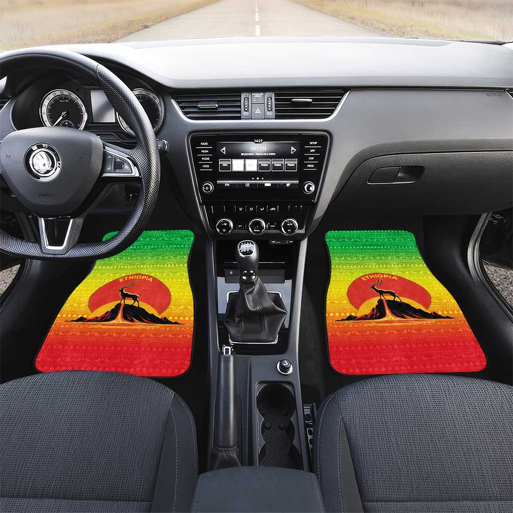 Ethiopia Christmas Car Mats Mountain Gazelle Sunset Ethiopian Flag - African Pride