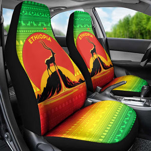 Ethiopia Christmas Car Seat Cover Mountain Gazelle Sunset Ethiopian Flag - African Pride
