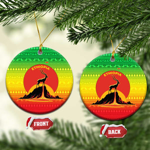 Ethiopia Christmas Ceramic Ornament Mountain Gazelle Sunset Ethiopian Flag - African Pride