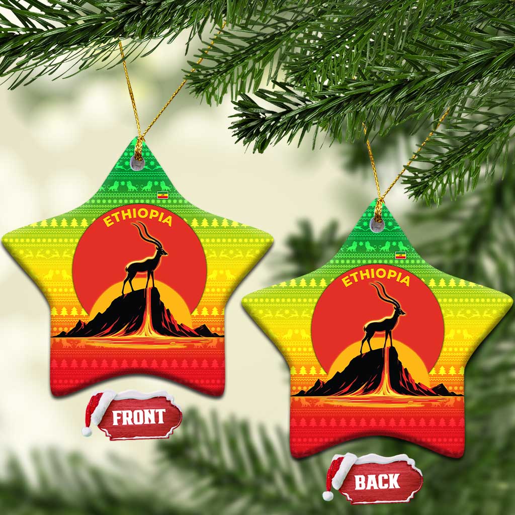 Ethiopia Christmas Ceramic Ornament Mountain Gazelle Sunset Ethiopian Flag - African Pride