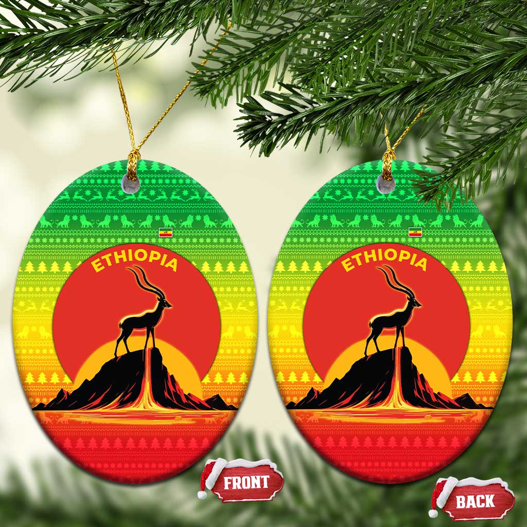 Ethiopia Christmas Ceramic Ornament Mountain Gazelle Sunset Ethiopian Flag - African Pride