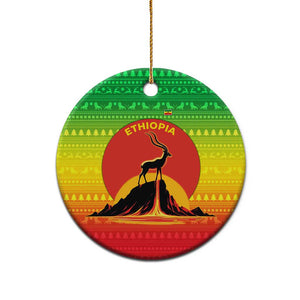 Ethiopia Christmas Ceramic Ornament Mountain Gazelle Sunset Ethiopian Flag - African Pride