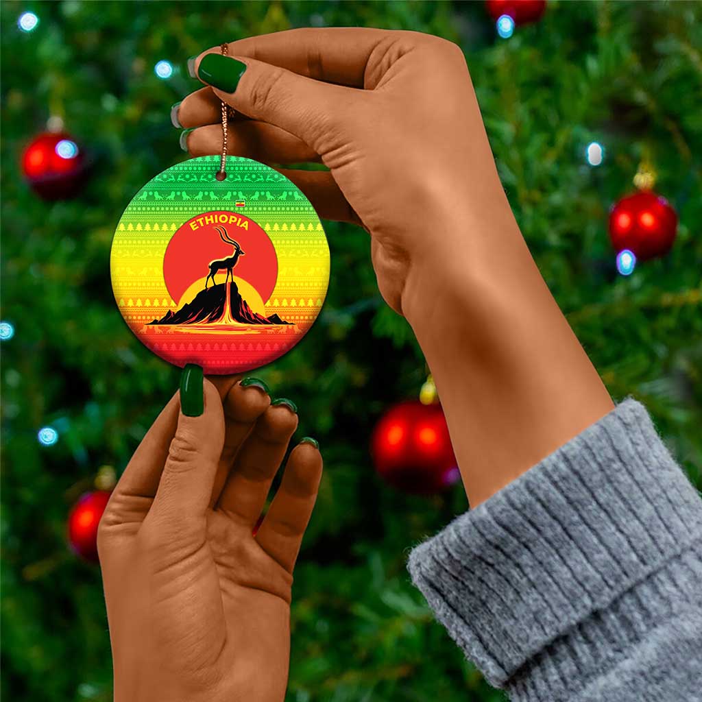 Ethiopia Christmas Ceramic Ornament Mountain Gazelle Sunset Ethiopian Flag - African Pride
